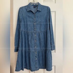 GAP Women's Long Sleeve Blue Denim Dress